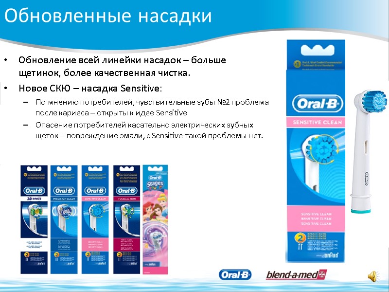 Обновленные насадки Обновление всей линейки насадок – больше щетинок, более качественная чистка. Новое СКЮ